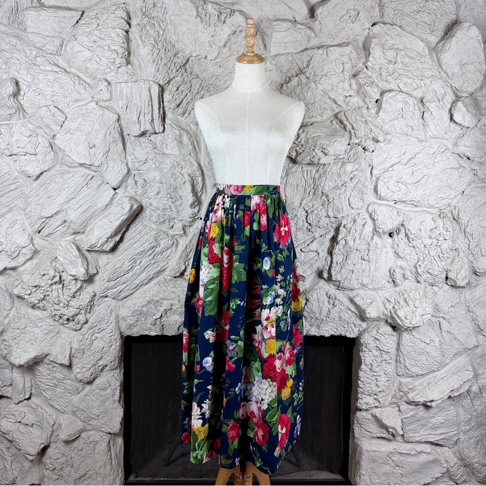 Ralph Lauren Blue Label c. 1980s Challis Skirt ‘Cosette’ Floral Navy | 8
